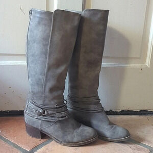 Taupe Faux Leather Tall Zip-up Riding Boots Size 9